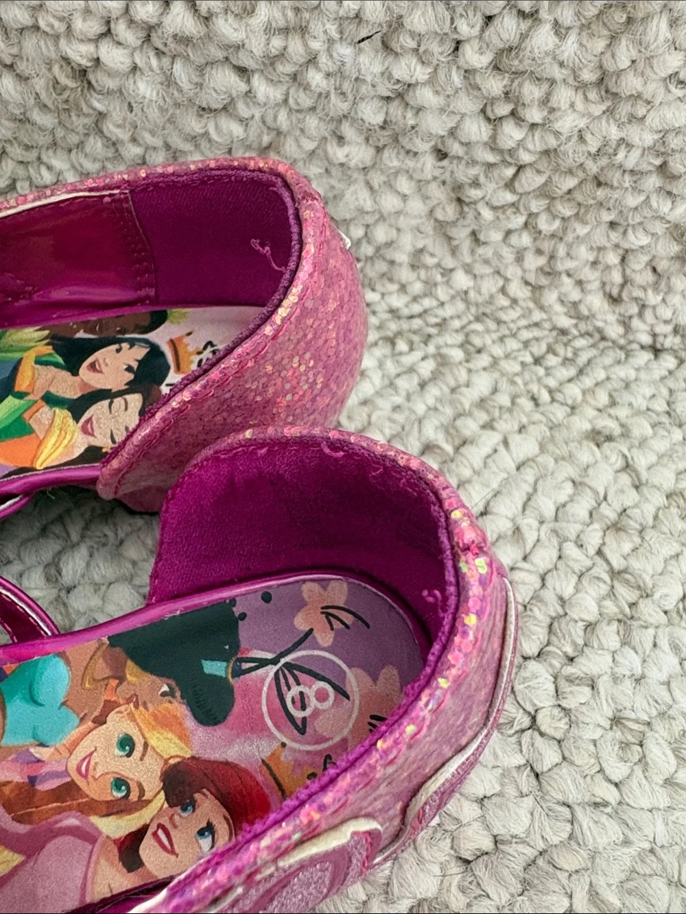 Girls' Pink Glitter Disney Princess Heel Shoes
